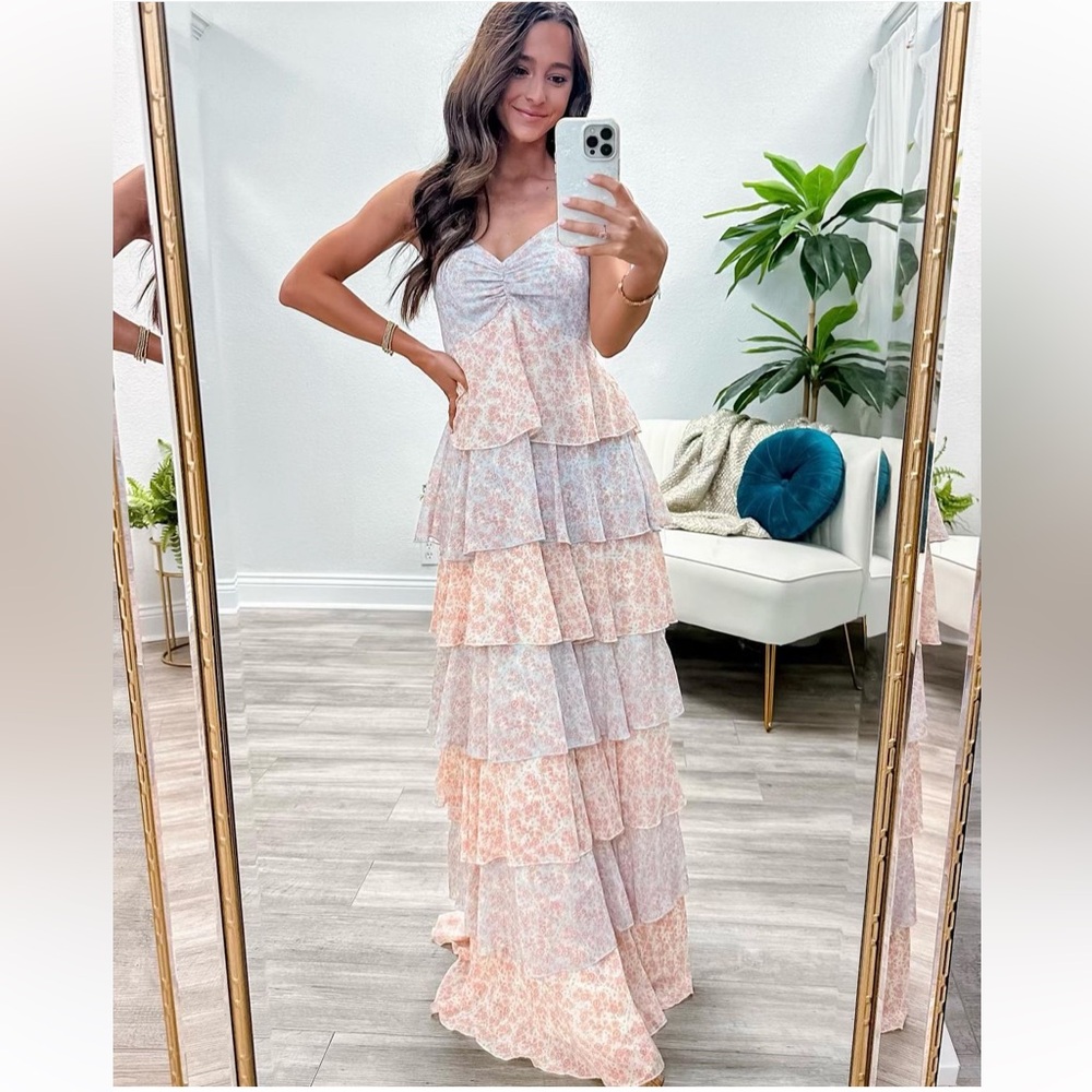Multi-Tiered Pastel Floral Maxi Dress